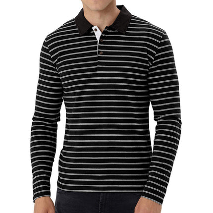 Wholesale Men's Fall Striped Lapel Polo Long Sleeve T-Shirt