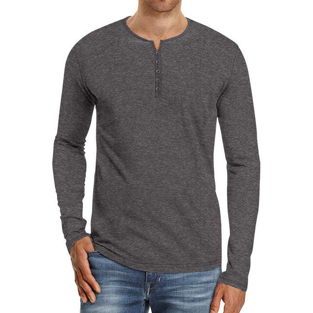 Camiseta casual de manga larga de color sólido para hombre de otoño invierno