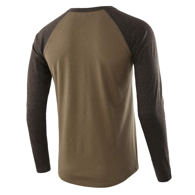 Wholesale Men's Plus Size Color Matching Casual Loose Long Sleeve T-Shirt