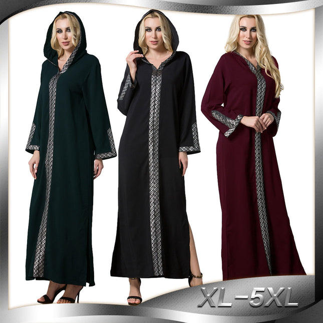 Wholesale Arabian Turkish Muslim Side Slit Hooded Long Dress