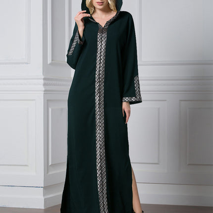 Wholesale Arabian Turkish Muslim Side Slit Hooded Long Dress