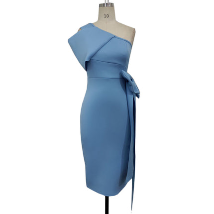 Wholesale One Shoulder BowKnot Plus Size Slim Women's Dress
