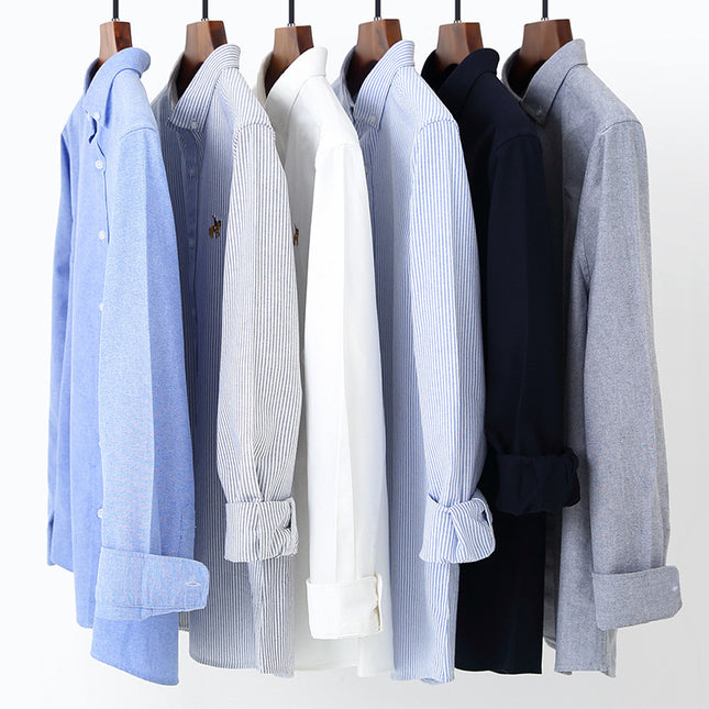 Camisa de manga larga de color liso con bordado Oxford de algodón para hombre