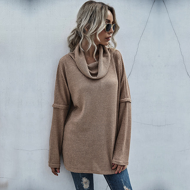 Wholesale Women's Autumn Pile Neck Long Sleeve Pullover Sweater
