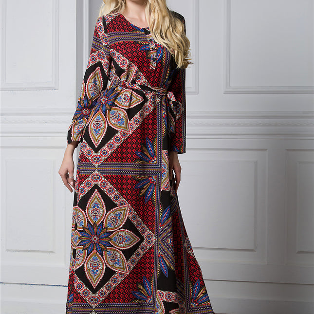 Vestido largo árabe musulmán, túnica de manga larga suelta de talla grande
