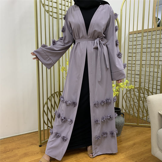 Muslim Women's Loose Cardigan Flower Lace-Up Robe