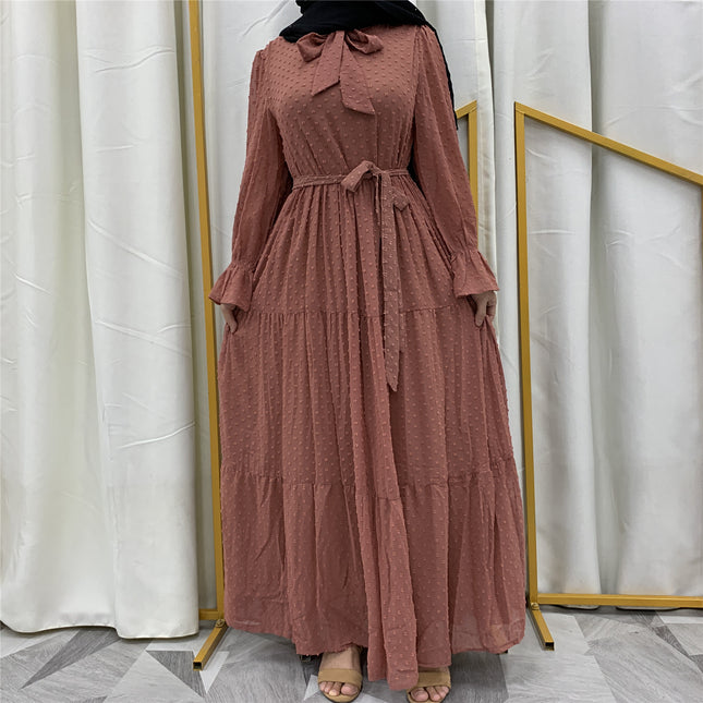 Vestido de moda de Oriente Medio de manga larga con panel de damas al por mayor