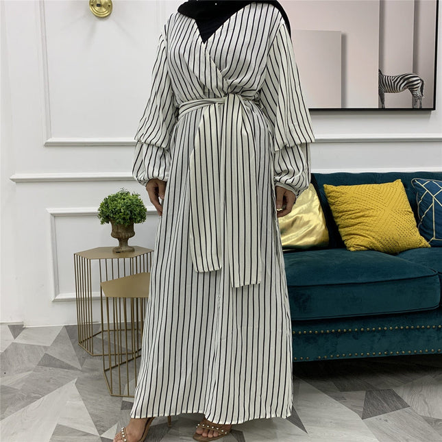 Vestido largo ajustado con mangas apiladas para mujer musulmana de talla grande