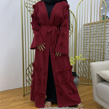 Muslim Women's Loose Cardigan Flower Lace-Up Robe