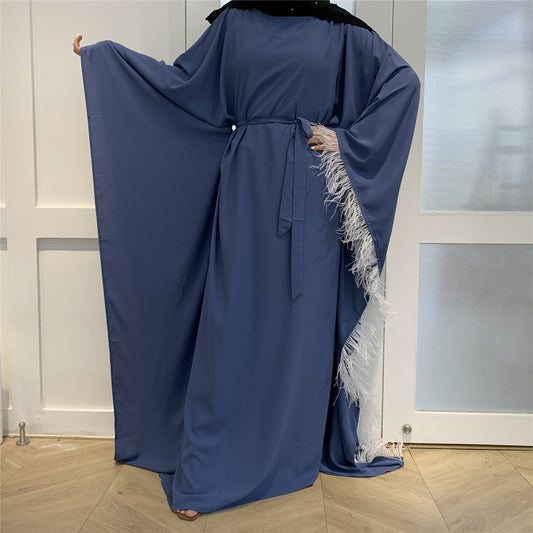 Stitching Feather Loose Dolman Sleeve Oversized Muslim Robe