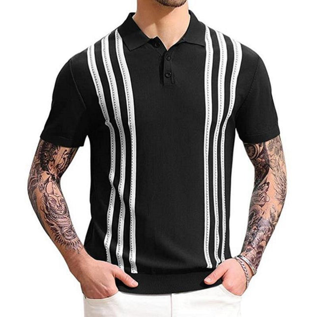 Wholesale Men's Summer Casual Short Sleeve Black Striped Polo Shirt