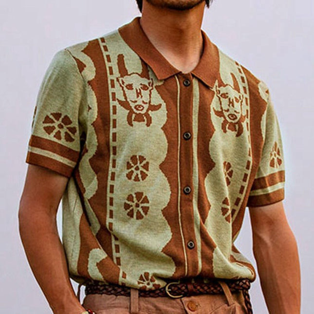 Wholesale Men's Summer Jacquard Lapel Cardigan Short Sleeve Polo Shirt
