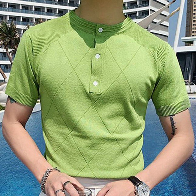 Camiseta de negocios de verano de manga corta con cuello redondo para hombre