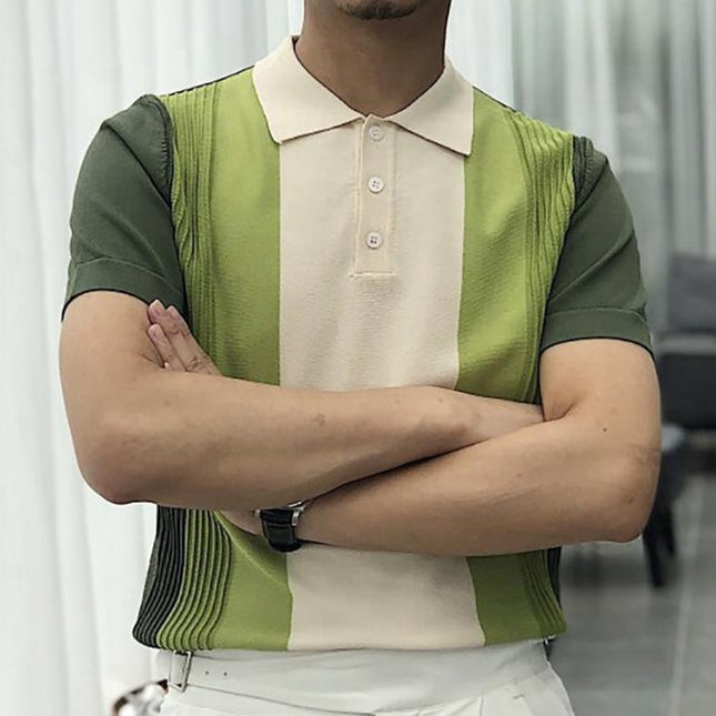Herren Sommer grün gestreift Kurzarm Poloshirt T-Shirt Top