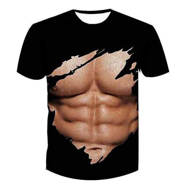 Sommer Herren Kurzarm Muscle 3D Druck Casual T-Shirt