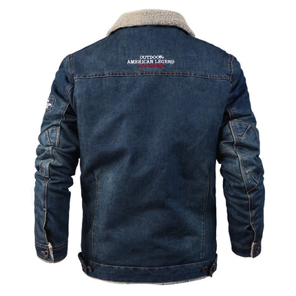 Wholesale Men's Winter Casual Fleece Thick Lapel Oversized Denim Jacket