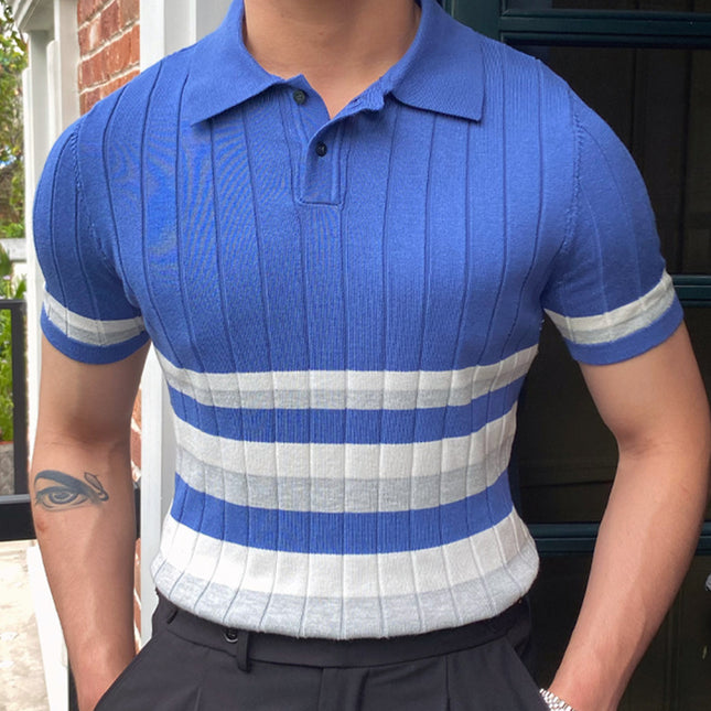 Wholesale Men's Summer Short Sleeve Knit Striped Business Polo Shirt