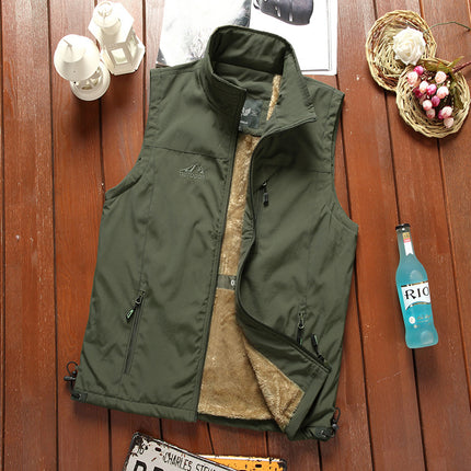 Wholesale Men's Fall Winter Outdoor Casual Stand Collar Fleece Vest Jacket