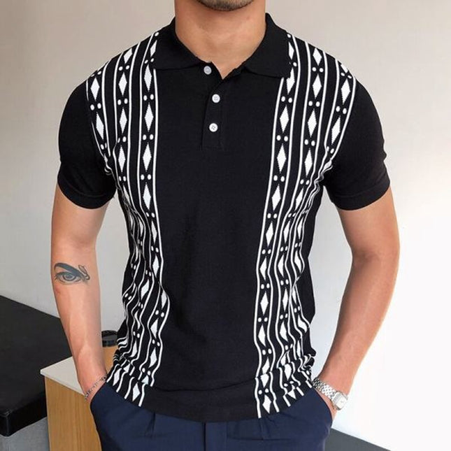 Wholesale Men's Summer Casual Short Sleeve Jacquard Lapel Polo Shirt