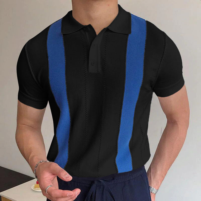 Wholesale Men's Summer Short Sleeve White Black Striped Polo Shirt
