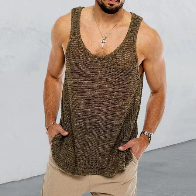 Wholesale Men's Summer Solid Color Loose Sleeveless Knitwear Sports Vest
