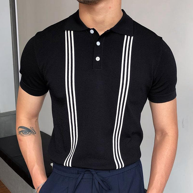 Wholesale Men's Summer Striped Casual T-Shirt Black Short Sleeve POLO Shirt