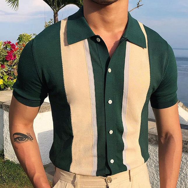 Wholesale Men's Lapel T-Shirt Single Breasted Short Sleeve Cardigan Polo Shirt