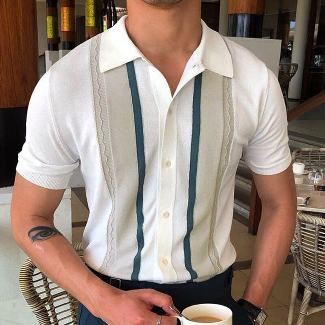 Wholesale Men's Summer Lapel Pullover Short Sleeve Casual Striped Polo Shirt