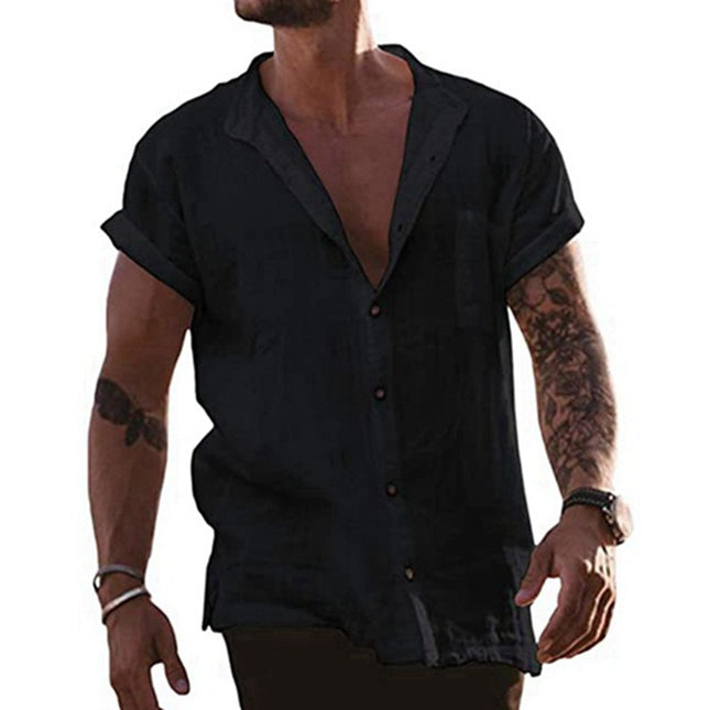 Einfarbiges Herren-Baumwoll-Leinen-Hemd, locker, in Übergröße, dünnes Hemd