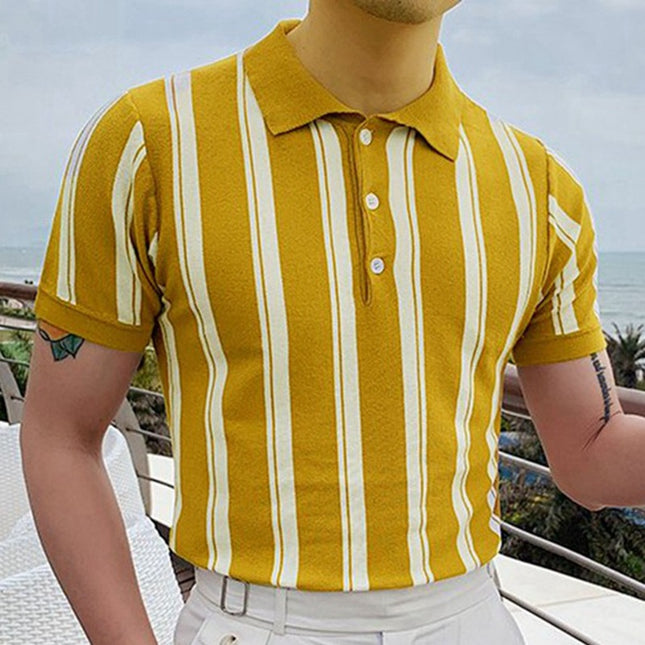 Sommer Business-Poloshirt mit gestreiftem Revers und kurzen Ärmeln für Herren