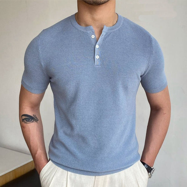 Camisetas de manga corta con cuello redondo de punto de verano para hombre