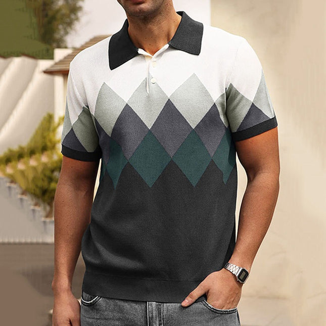 Wholesale Men's Summer Short Sleeve Diamond Jacquard Polo Shirt