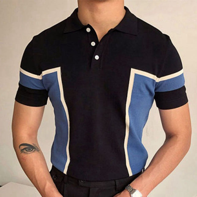 Wholesale Men's Stitching Knitwear Short Sleeve Slim Business Polo Shirt