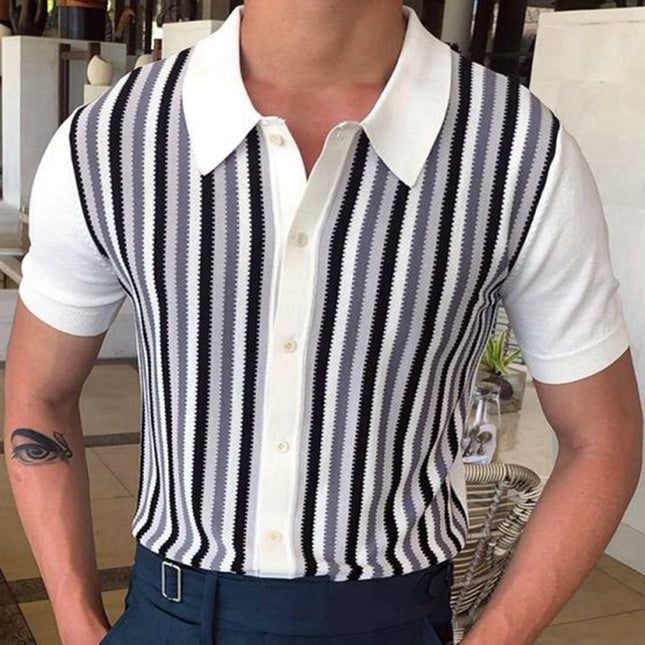 Wholesale Men's Black White Striped Summer Short Sleeve Slim Thin Polo Shirt