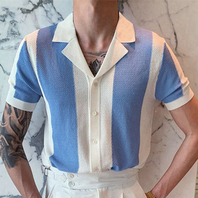 Wholesale Men's Summer Stitching Color Contrast Short Sleeve Polo Shirt