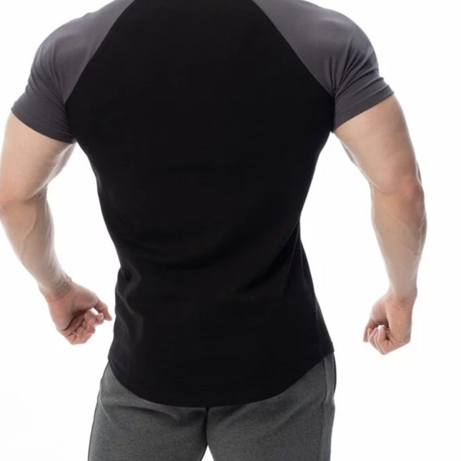 Camiseta de manga corta con cuello redondo para hombre Slim Fitness Sports Raglan