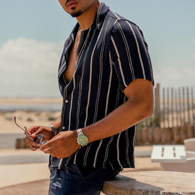 Camisa tipo cárdigan de manga corta con estampado de playa hawaiana para hombre de verano