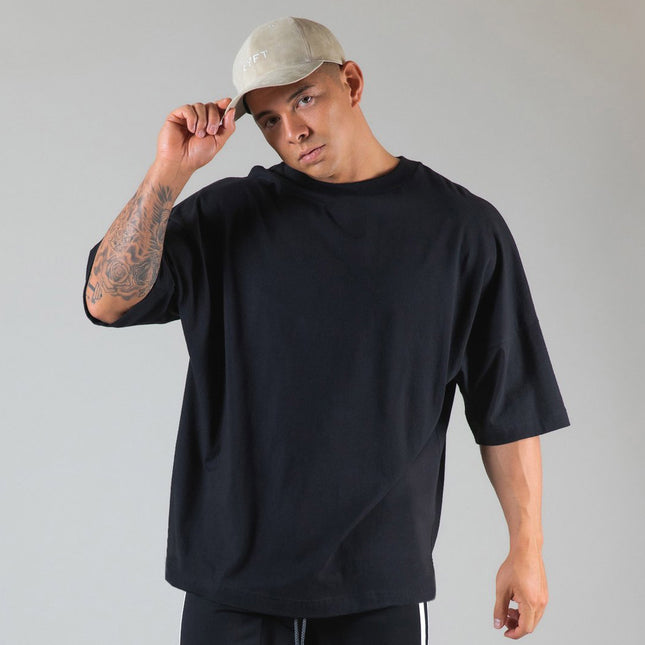 Herren-Baumwoll-Sport-T-Shirt in großer Größe mit Rundhalsausschnitt und kurzen Ärmeln