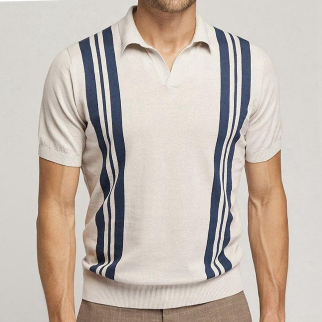 Wholesale Men's Summer Casual Striped Short Sleeve Slim Lapel Polo Shirt