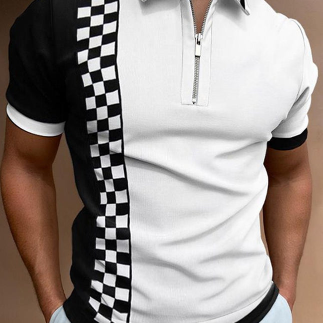 Sommer Reißverschluss Colorblock Kurzarm Herren Sport Poloshirt