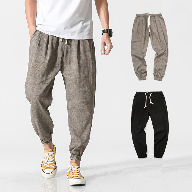 Pantalones casuales de harén de algodón y lino para hombre de talla grande de verano