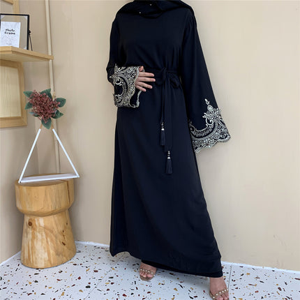 Wholesale Islamic Turkey Dubai Long Sleeve Lace Panel Dress