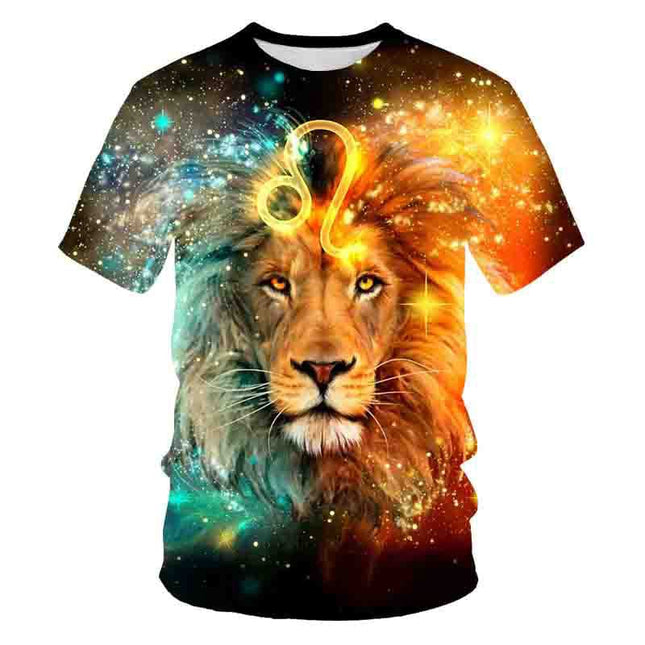 Wholesale Men's Lion Tiger 3D Digital Printing Short Sleeves T-Shirt