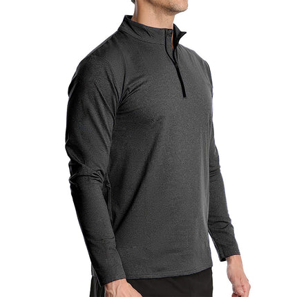 Camiseta deportiva de manga larga y secado rápido con media cremallera para hombre
