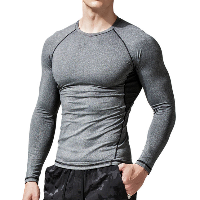 Wholesale Men's Tight Elastic Gym Sports Long Sleeve Quick Dry T-Shirt