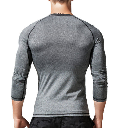 Camiseta de secado rápido de manga larga para deportes de gimnasia elástica apretada para hombres