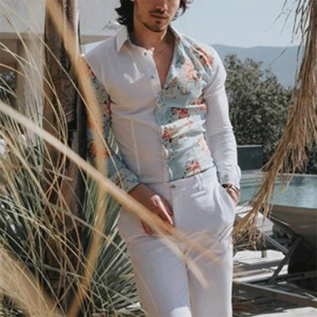 Wholesale Men's Fashion Casual Asymmetric Printed Long Sleeve Shirt