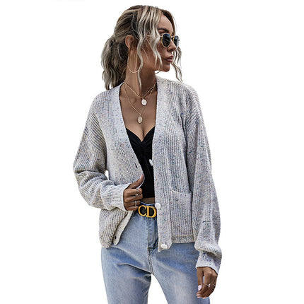 Wholesale Ladies Casual V Neck Knitted Cardigan Sweater Jacket