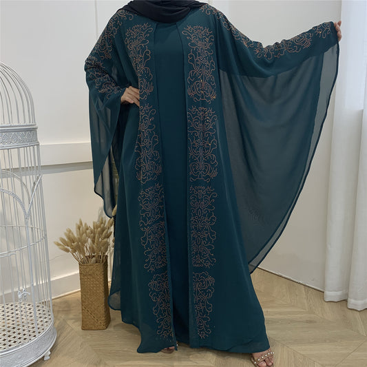Wholesale Women's Chiffon Hot Drill Bat Sleeve Muslim Robe