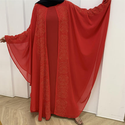 Wholesale Women's Chiffon Hot Drill Bat Sleeve Muslim Robe